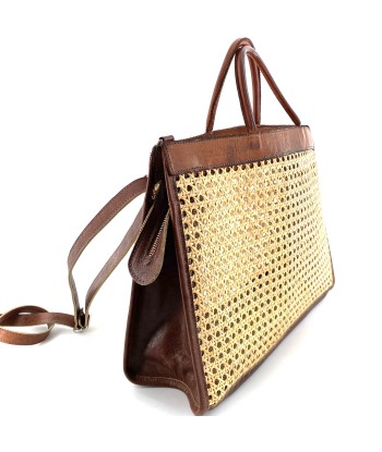 Sac en Cuir Camel et Cannage solde