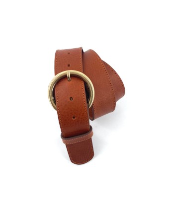 Ceinture en Cuir Camel Boucle Ronde Dorée de la marque