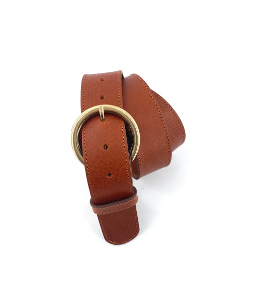 Ceinture en Cuir Camel Boucle Ronde Dorée de la marque