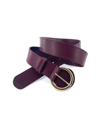 Ceinture en Cuir Bordeaux Boucle Ronde Dorée Livraison rapide