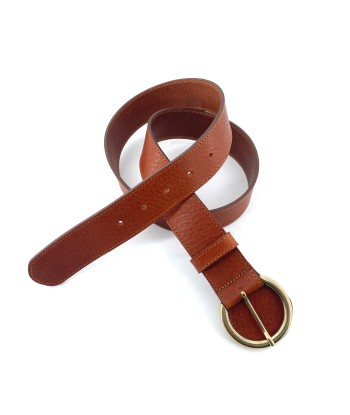 Ceinture en Cuir Camel Boucle Ronde Dorée de la marque