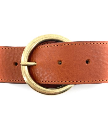 Ceinture en Cuir Camel Boucle Ronde Dorée de la marque