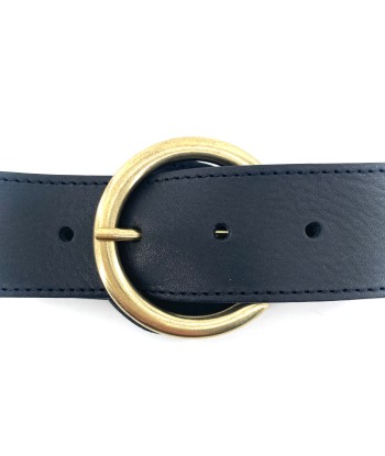 Ceinture en Cuir Noir Boucle Ronde Dorée le concept de la Pate a emporter 