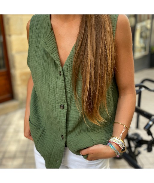 Gilet Vert en Double Gaze de Coton Pour