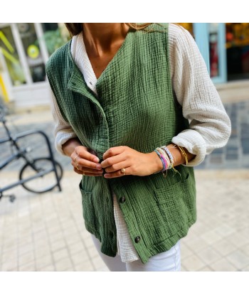 Gilet Vert en Double Gaze de Coton Pour