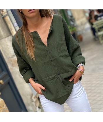 Chemise Oversize ANASTASIA en Double Gaze de Coton Kaki Les magasins à Paris et en Île-de-France