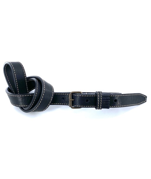 Fine Ceinture Passant Frangé en Cuir Noir Livraison rapide