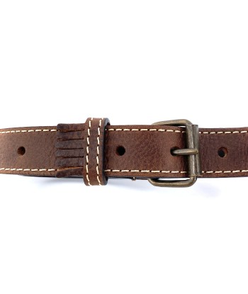 Fine Ceinture Passant Frangé en Cuir Marron Vieilli store