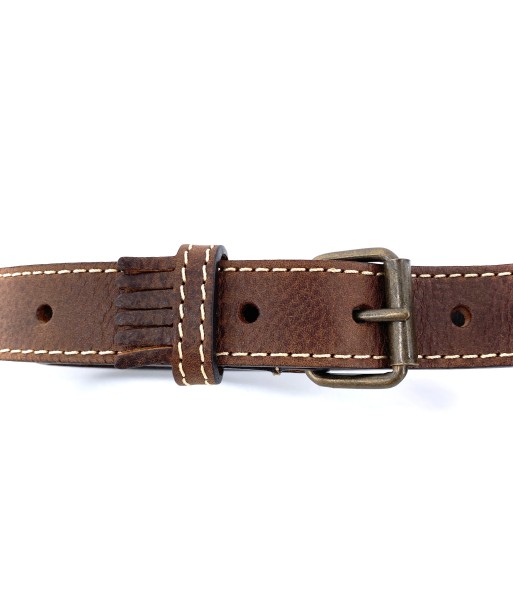 Fine Ceinture Passant Frangé en Cuir Marron Vieilli store