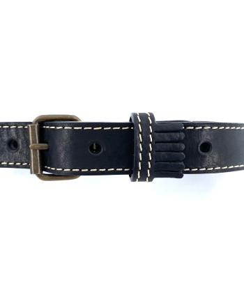 Fine Ceinture Passant Frangé en Cuir Noir Livraison rapide