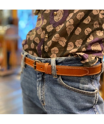 Fine Ceinture Passant Frangé en Cuir Camel livraison et retour toujours gratuits