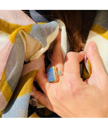 Bague Rectangulaire Argent Laiton en Labradorite paiement sécurisé