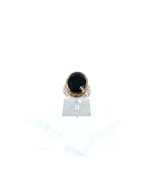 Bague Ovale Argent Laiton en Onyx Noir solde