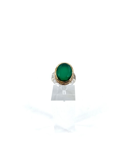 Bague Ovale Argent Laiton en Onyx Vert 2023