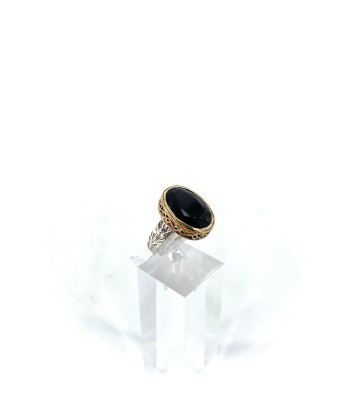 Bague Ovale Argent Laiton en Onyx Noir solde