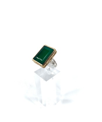 Bague Rectangulaire Argent Laiton en Onyx Vert en ligne des produits 