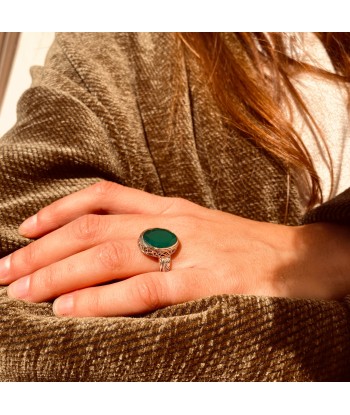 Bague Ovale Argent Laiton en Onyx Vert 2023