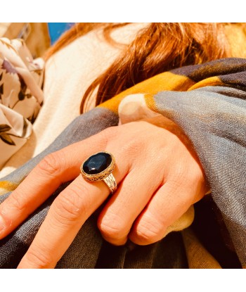 Bague Ovale Argent Laiton en Onyx Noir solde