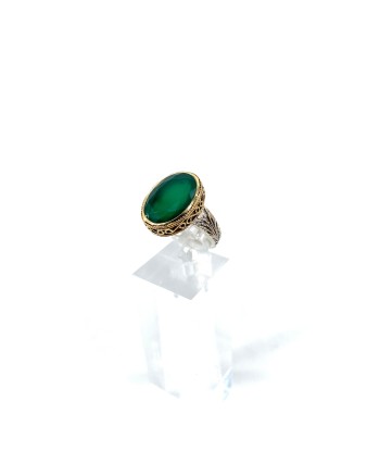 Bague Ovale Argent Laiton en Onyx Vert 2023