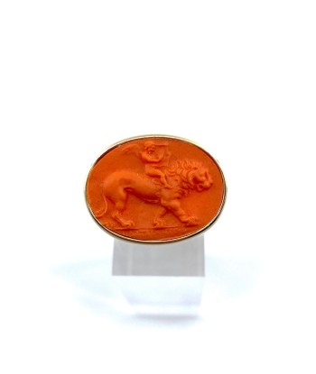 Large Bague en Plexiglas et Résine Orange Motif Lion JUSQU'A -70%! 