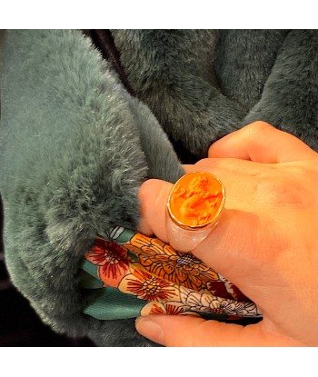 Large Bague en Plexiglas et Résine Orange Motif Lion JUSQU'A -70%! 