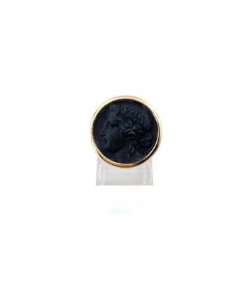 Bague Ronde en Plaqué Or et Résine Noire Motif Statue Grecque du meilleur 