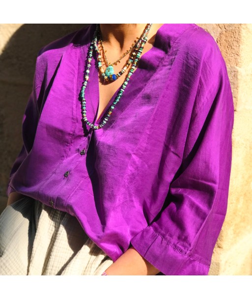 Blouse KIMONO en Soie et Coton Violet livraison et retour toujours gratuits