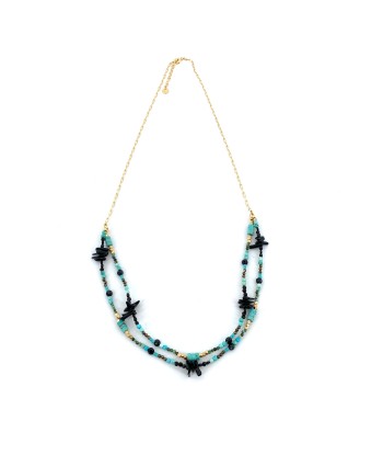 Collier BORA BORA en Plaqué Or Turquoises et Onyx Les magasins à Paris et en Île-de-France