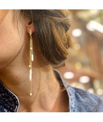 Longues Boucles d'Oreilles en Perles Blanches Véritable concentré