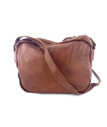 Petit Sac Bandoulière en Cuir Lavé Camel Véritable concentré