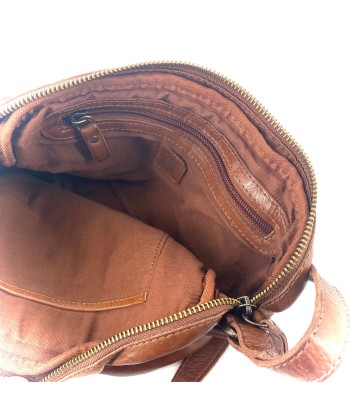 Petit Sac Bandoulière en Cuir Lavé Camel Véritable concentré