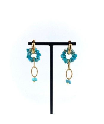 Boucles d'Oreilles YVETTE GM en Plaqué Or et Turquoise chez Cornerstreet bien 