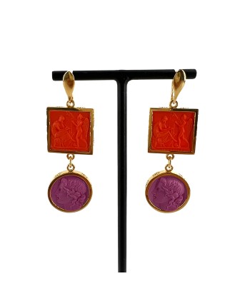 Boucles d'Oreilles en Plaqué Or et Résine Orange et Violet 2 - 3 jours ouvrés.