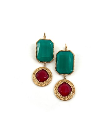 Boucles d'Oreilles LOUISE GM en Pâte de Verre Turquoise et Framboise le concept de la Pate a emporter 