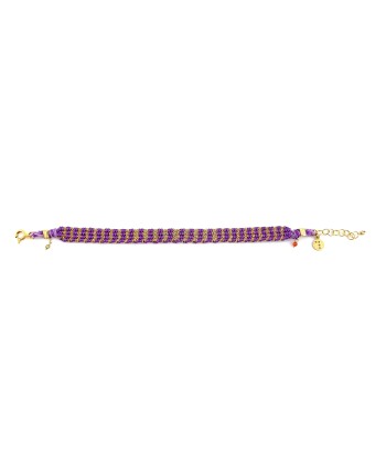 Bracelet Tissé en Fil de Satin Violet et Chaine en Plaqué Or pas cher