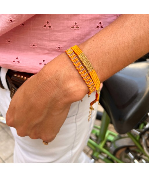 Bracelet Tissé en Fil de Satin Orange et Chaine en Plaqué Or vente chaude votre 