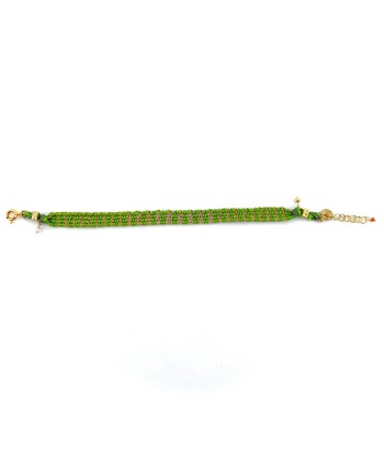 Bracelet Tissé en Fil de Satin Vert et Chaine en Plaqué Or pas cheres