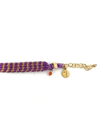 Bracelet Tissé en Fil de Satin Violet et Chaine en Plaqué Or pas cher