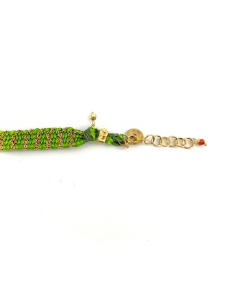 Bracelet Tissé en Fil de Satin Vert et Chaine en Plaqué Or pas cheres