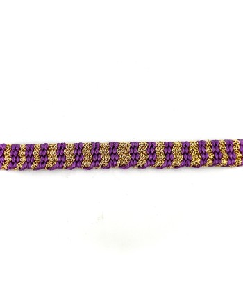 Bracelet Tissé en Fil de Satin Violet et Chaine en Plaqué Or pas cher