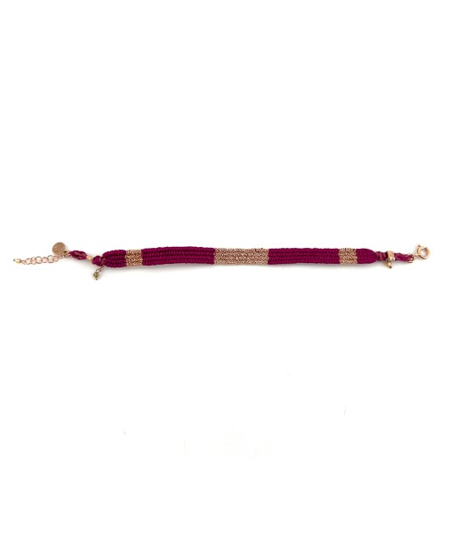 Bracelet Gourmette Tissé en Fil de Satin  Fuschia et Chaine en Plaqué Or Dans la société mordern