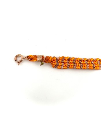 Bracelet Tissé en Fil de Satin Orange et Chaine en Plaqué Or vente chaude votre 