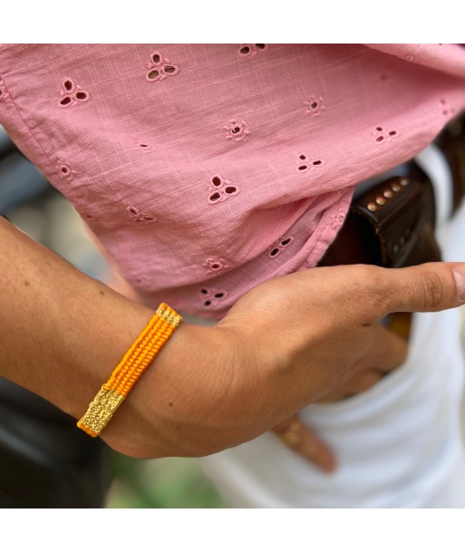 Bracelet Gourmette Tissé en Fil de Satin Orange et Chaine en Plaqué Or shop