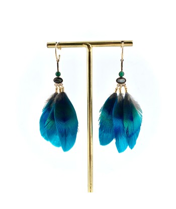 Boucles d'Oreilles JUNGLE Paon Bleu Profitez des Offres !