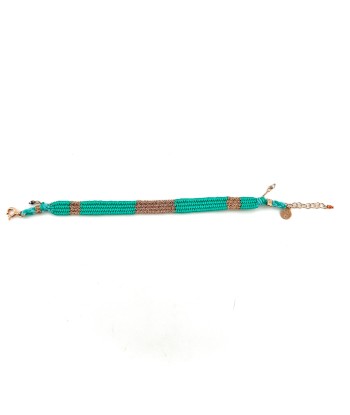 Bracelet Gourmette Tissé en Fil de Satin Turquoise et Chaine en Plaqué Or Jusqu'à 80% De Réduction