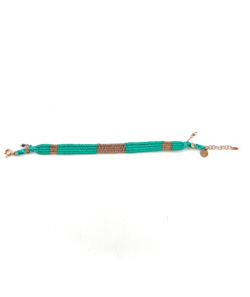 Bracelet Gourmette Tissé en Fil de Satin Turquoise et Chaine en Plaqué Or Jusqu'à 80% De Réduction