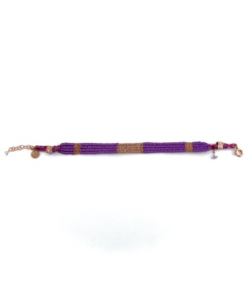 Bracelet Gourmette Tissé en Fil de Satin Violet et Chaine en Plaqué Or de l' environnement