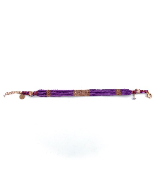 Bracelet Gourmette Tissé en Fil de Satin Violet et Chaine en Plaqué Or de l' environnement