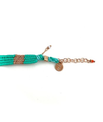 Bracelet Gourmette Tissé en Fil de Satin Turquoise et Chaine en Plaqué Or Jusqu'à 80% De Réduction