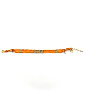 Bracelet Gourmette Tissé en Fil de Satin Orange et Chaine en Plaqué Or shop